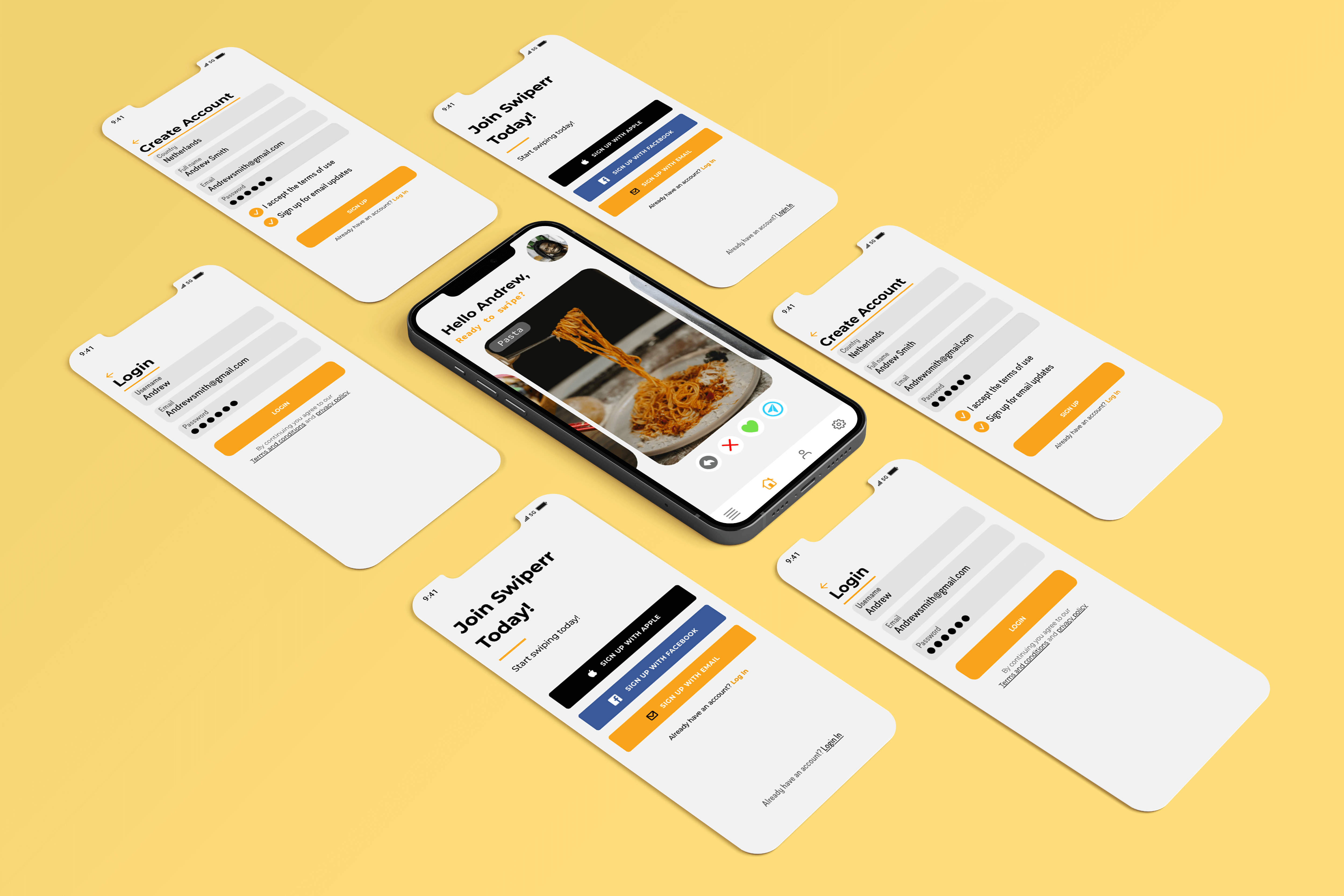 mockup van app ontwerp met als thema eten.
